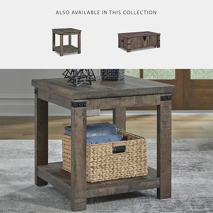 Signature Design by Ashley Hollum Rustic End Table with Shelf, Dark Brown