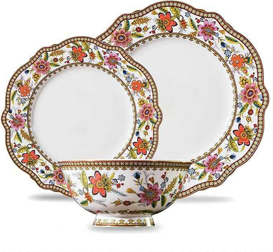 ACMLIFE Bone China Dinnerware Set for 4, 12-Piece Vintage Floral Dinnerware Set, Kitchen Plates and Bowls Set, China Plates Set, Mother's Day, Gifts for Women, Thanksgiving Dinnerware Sets(Pink)