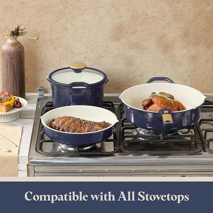CAROTE 22Pcs Titanium Cookware Set, Pots and Pans Set Non Stick, Kitchen Cooking Set with Detachable Handle, Non Toxic Induction Cookware, Dishwasher/Oven Safe，Blue