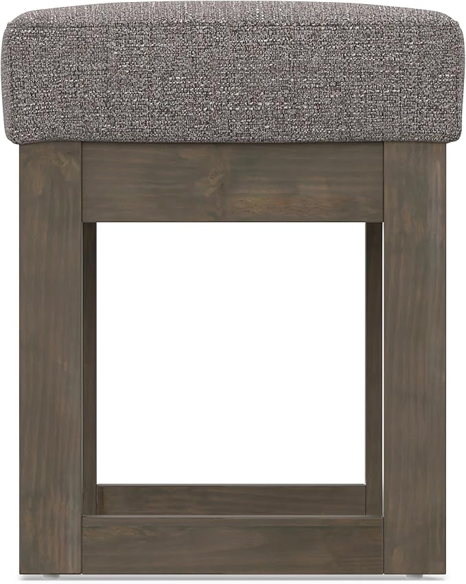 SIMPLIHOME Milltown Small Ottoman Bench - 27 inch Wide Upholstered Tweed Look Fabric Rectangle Footstool Ottoman in Pebble Grey, Contemporary Bench for Bedroom with Cushioned Seat, Assembled