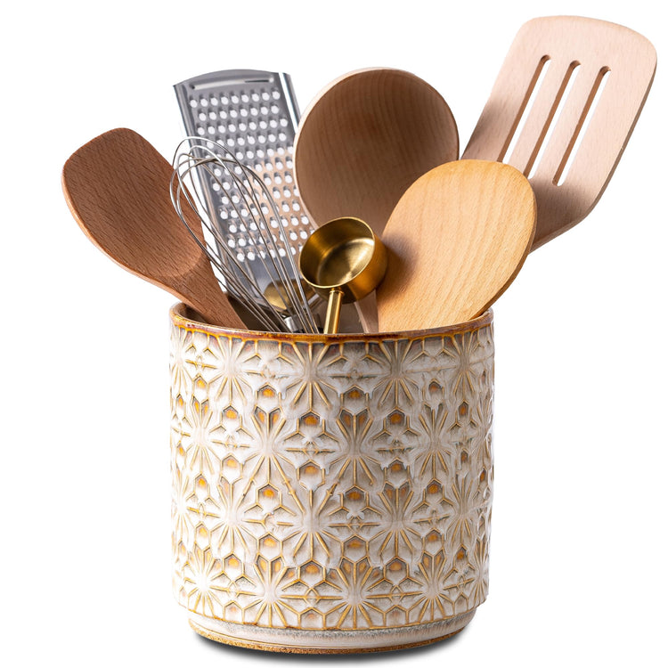 Utensil Holder Rustic Farmhouse Ceramic Utensil Crock for Countertop