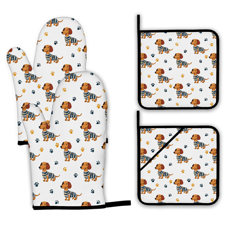 Cute Dachshund Dog Oven Mitts and Pot Holders (4 Count)