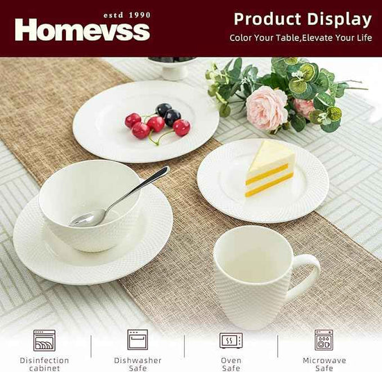 HomeVss, New Bone China Dinnerware Set, Embossed Diamond Design, 18pc Set