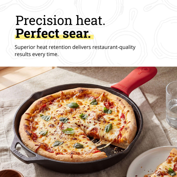 Pre Seasoned Cast Iron Skillet with Silicone Handle Holder