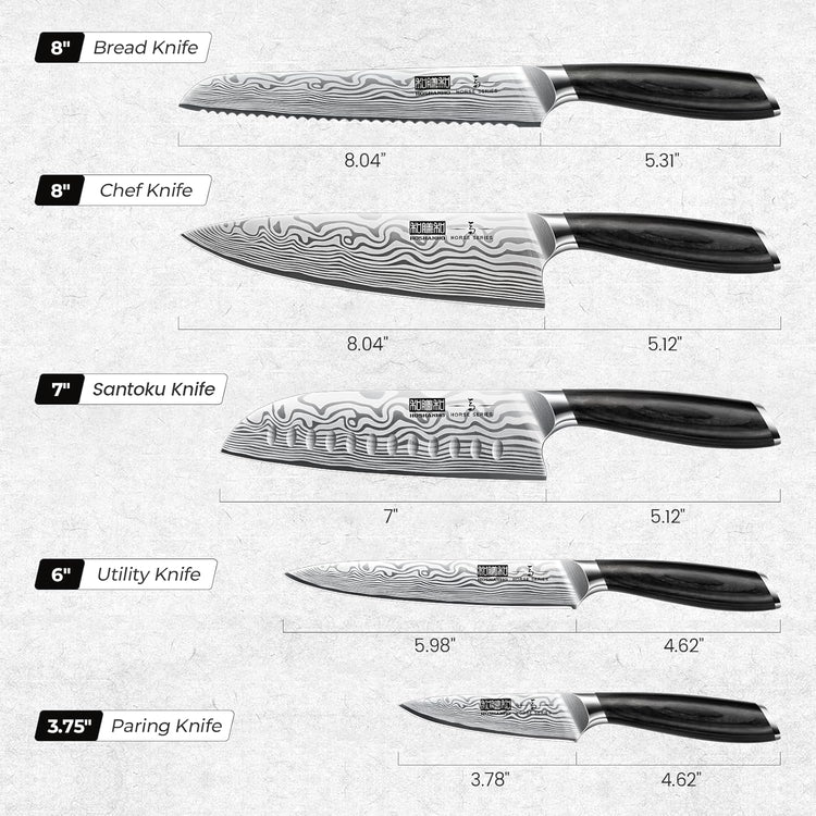 HOSHANHO 5 Pieces Knife Set, Professional Powder Steel Chef Knife Set, Ultra Sharp Japanese Kitchen Knives Set with Ergonomic Pakkawood Handle