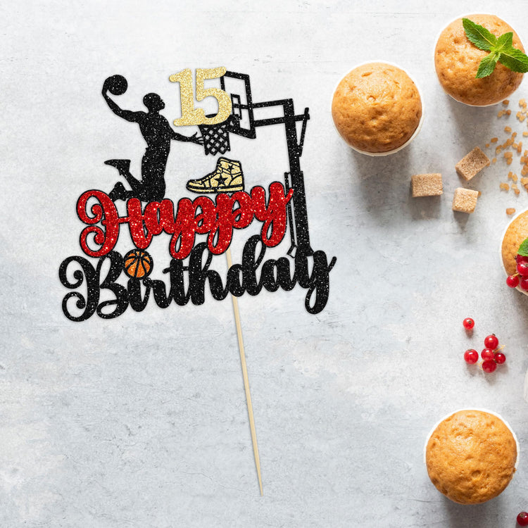 Basketball Happy 15th Birthday Cake Topper
