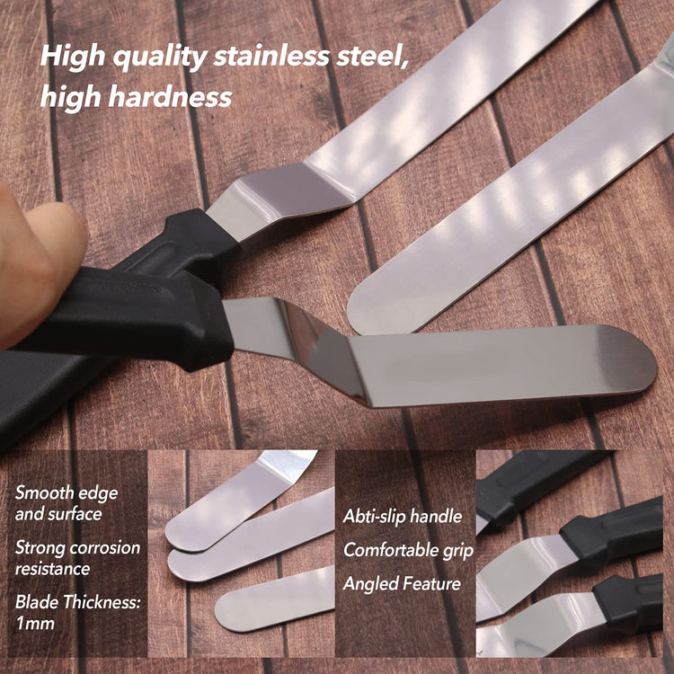 Stainless Steel Icing Spatulas Angled Cake Spatulas with 3 Cake Smoother Scrapers (6 Count)