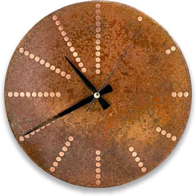 Handmade Pure Copper Wall Clock for Home Decoration, Decor Clock for Living Room, Bedroom and Kitchen, Rustic Decorative Mural Clock Art for Farmhouse (Time Dots, 11)