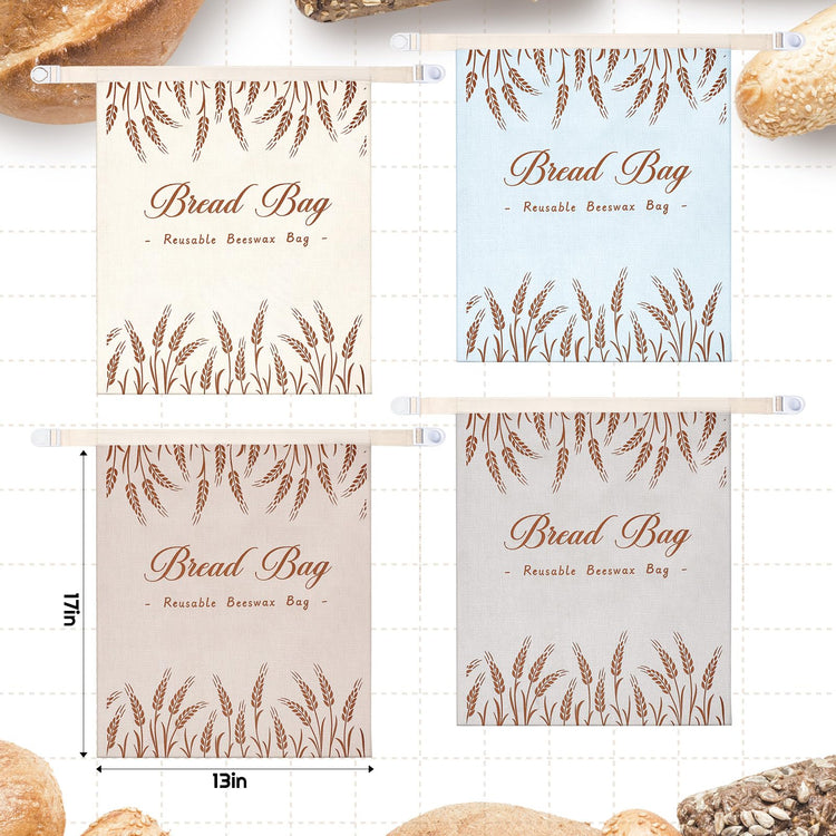 4 Pcs Cotton Beeswax Bread Bags for Sourdough 13 x 17inch Reusable (4 Count)