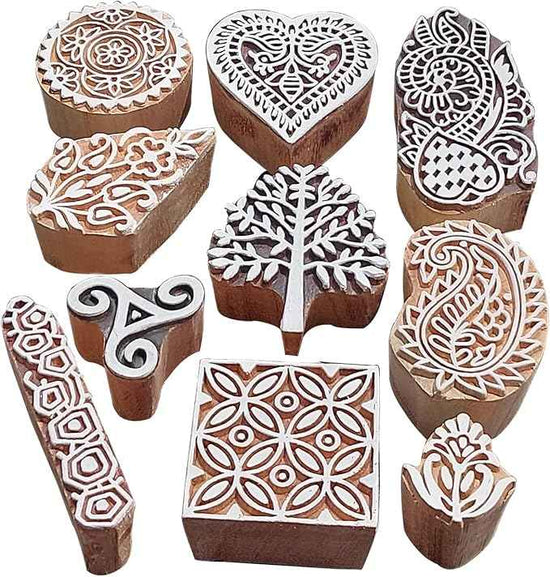 Royal Kraft Assorted Wooden Block Printing Stamps (Set of 10) Bulk01_10B