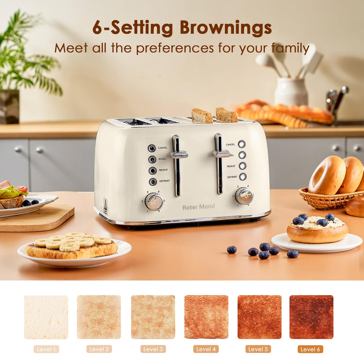 Toaster 4 Slice Retro Stainless Steel with Extra Wide Slots Bagel