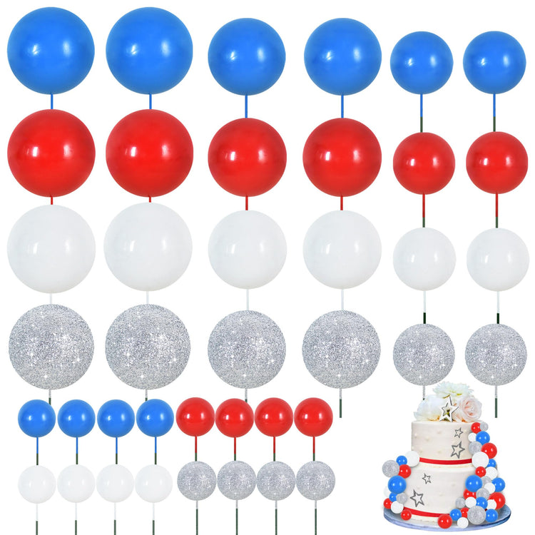40 Pcs Foam Ball Cake Toppers with Sticks Mini Cake Decorations for Birthdays (40 Count)