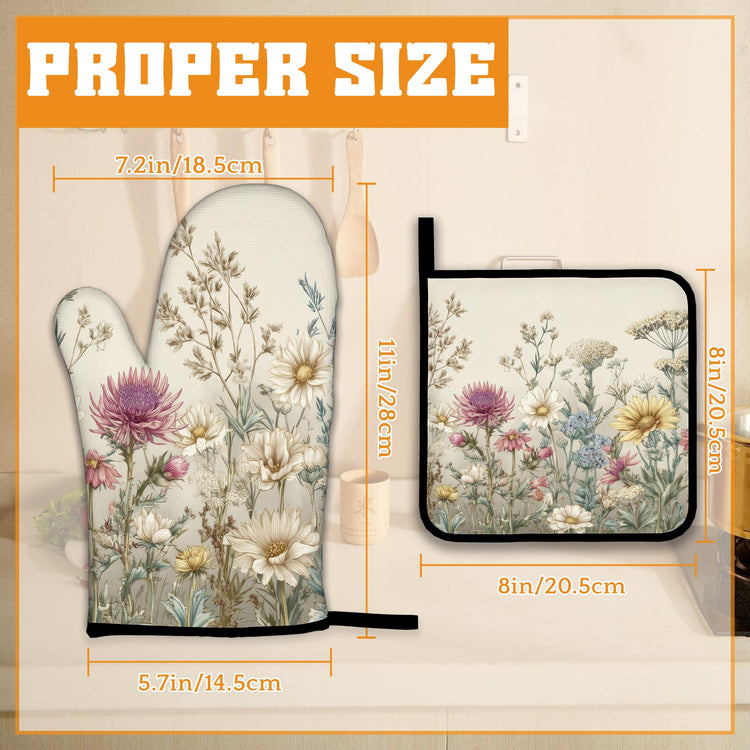 Vintage Wildflowers Oven Mitts and Pot Holders (4 Count)