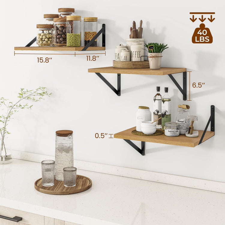 16W x 12D Deep Floating Shelves Set of 3 Oak (3 Count)