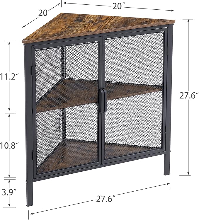 VECELO Corner Cabinet/Table, 3-Tier Display Shelves with Protection Door, Metal Frame Storage Shelf Organizer for Small Space, Living Room, Kitchen, Bathroom