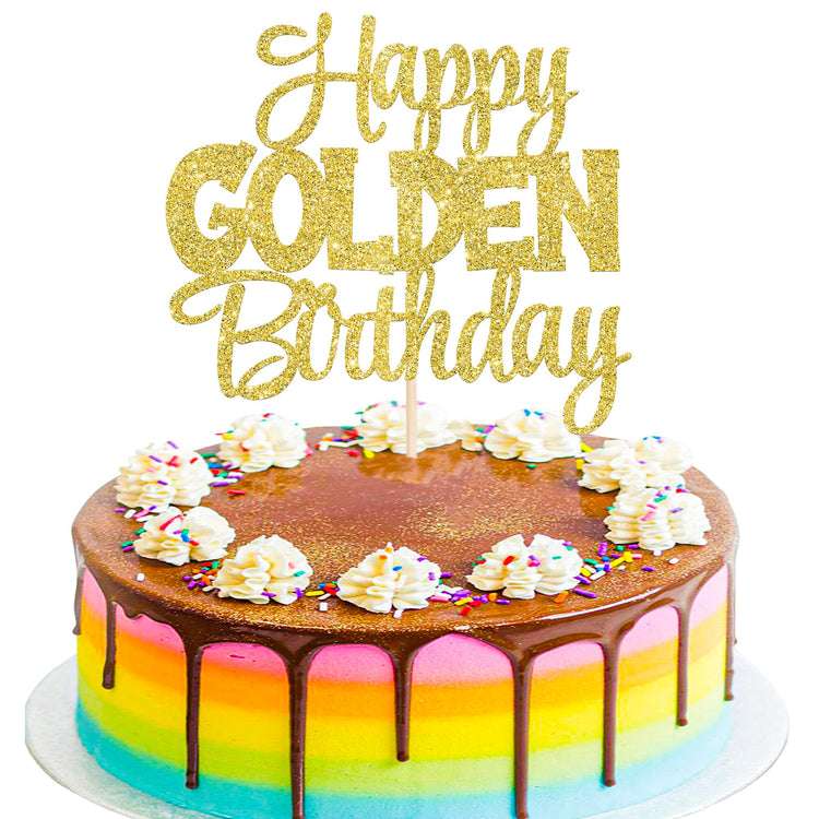 1 PCS Happy Golden Birthday Cake Topper Gold Glitter Birthday Cake Pick 1
