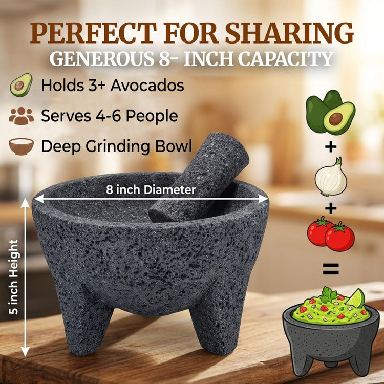 8" Molcajete Mexicano Made of Authentic Lava Rock in Mexico