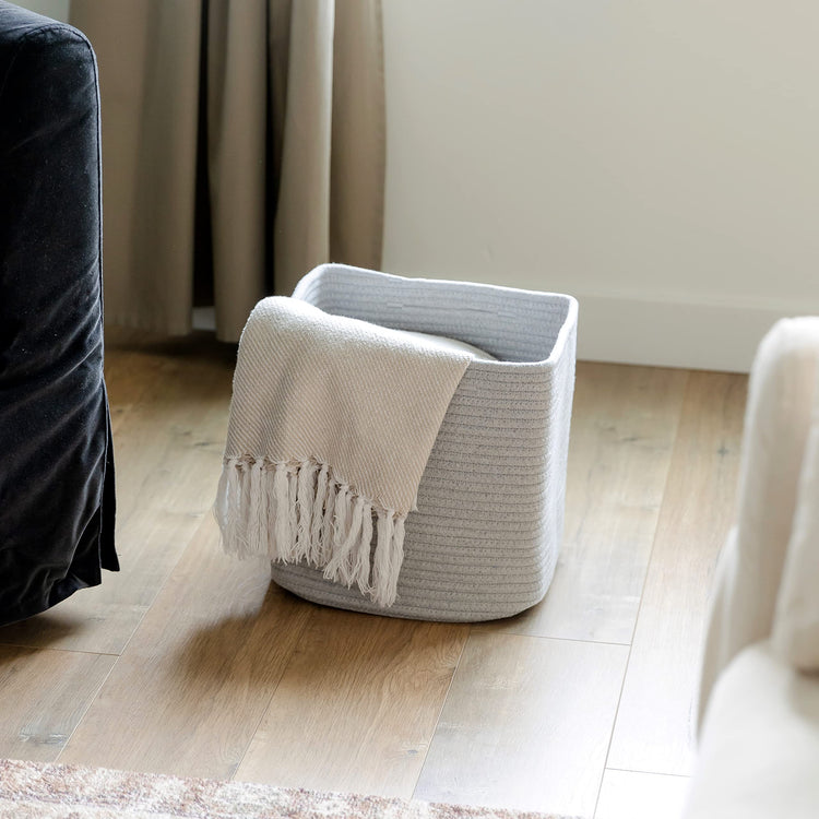 Storage Cubes 11 Inch Cotton Rope Woven Baskets for Organizing (3 Count)