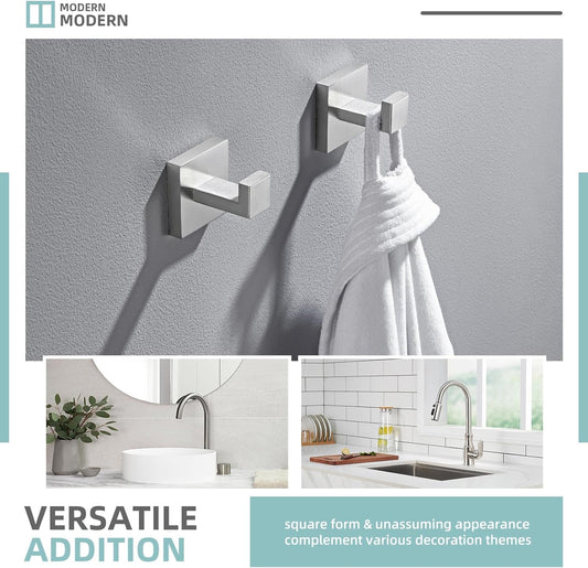 Angle Simple Towel Hooks for Bathroom, SUS 304 Stainless Steel Robe Coat Hooks for Wall, Brushed Nickel, 2 Pack