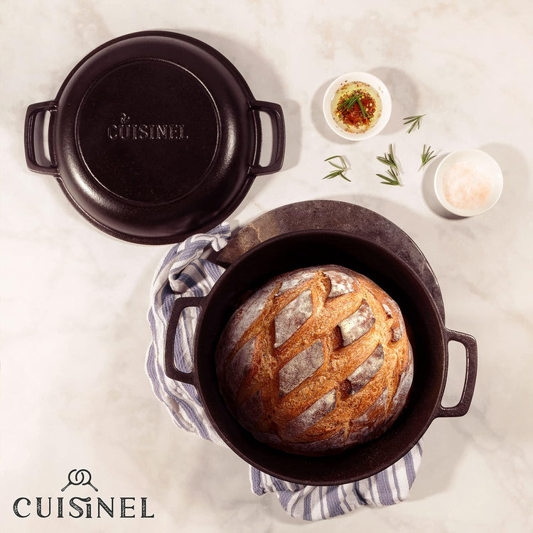 Cast Iron Double Dutch Oven - Pre-Seasoned 5-Quart Set – 2-in-1 Multi-Cooker: 5-Qt Deep Pot + 10" Skillet - Frying Pan Converts to Lid of Combo Dutch Oven – Grill, Stove Top, BBQ and Induction Use - Nestoria