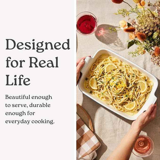 Stoneware Casserole Dish Bakeware Set of 3 | Rectangular Dinnerware Set with Handles [Deep Red]