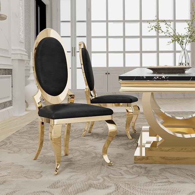 Modern Dining Chairs Set of 2, Luxury Faux Leather Upholstered Armless Dining Room Chair with Mirrored Stainless Steel Gold Legs, Mid Century Accent for Wedding Party Banquet Reception, White
