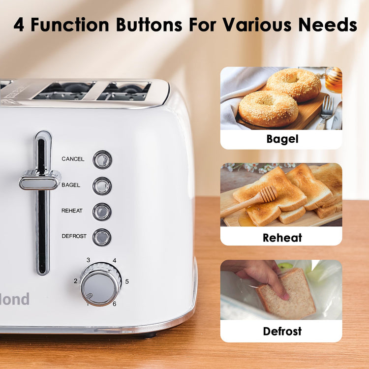Toaster 4 Slice Retro Stainless Steel with Extra Wide Slots Bagel