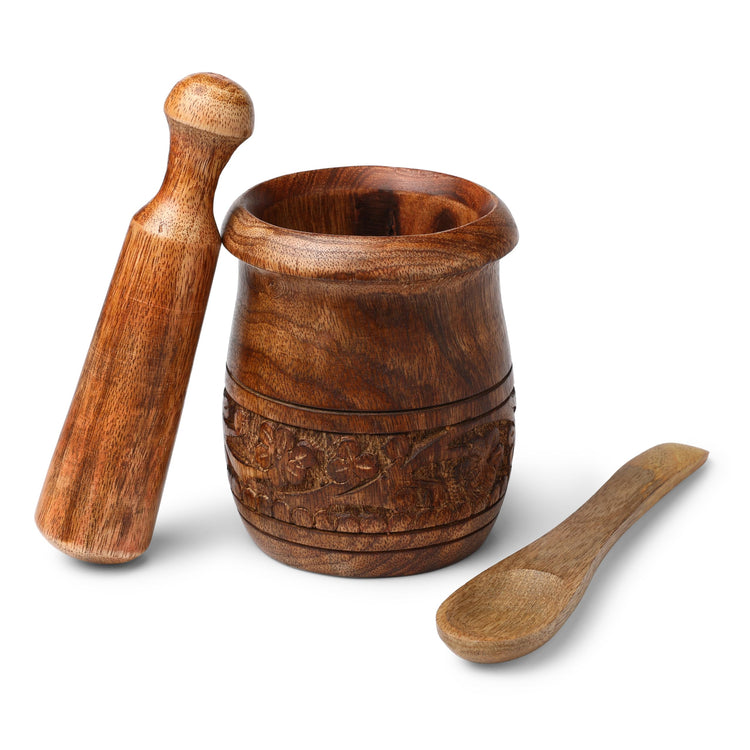 Wooden Carved Mortar and Pestle