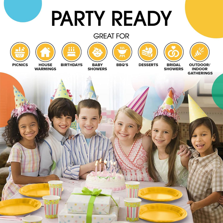 Exquisite Party Solids Yellow Plastic Plates For Party 7" Yellow Disposable Plates Heavy Duty Supplies 100 Pcs Plastic Dinnerware Sets Heavy Duty 350 GSM Disposable Dinnerware Set