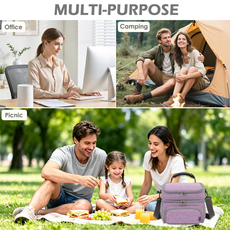Double Layer Cooler Insulated Lunch Bag Adult Lunch Box Large Tote Bag for Men (2 Count)