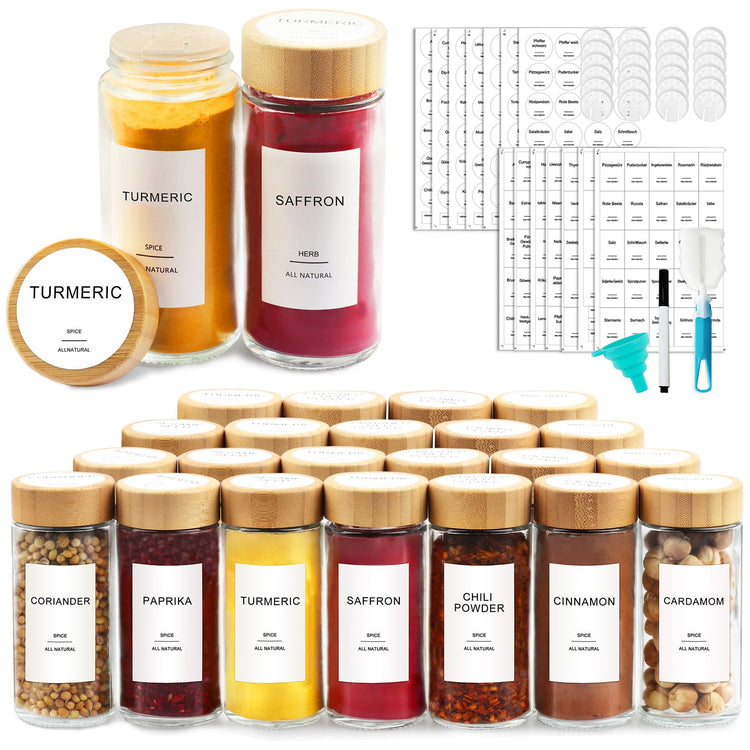 Glass Spice Jars with 398 Labels (24 Count)