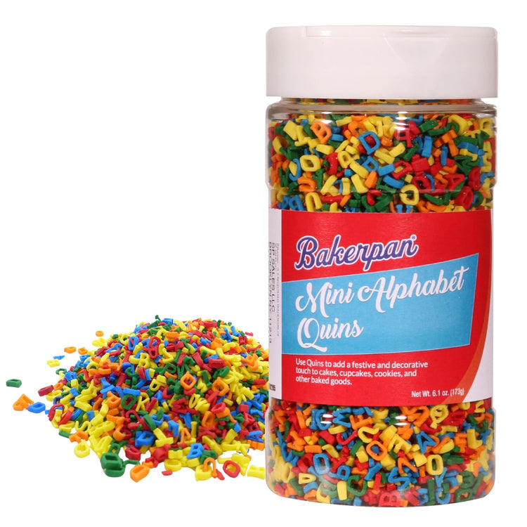 Bakerpan Quins Alphabet Sprinkles for Cake Decorating - 6.1 Ounces - ABC Edible Confetti Sprinkles for Cupcakes, Ice Cream, Cookies, Cakes - Nestoria