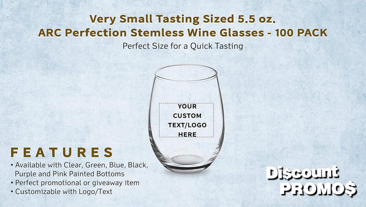 Custom Stemless Wine Glasses by ARC 5.5 oz. Set of 100, Personalized Bulk Pack - Perfect for Hotel, Bar, Restaurant or Lounge - Black