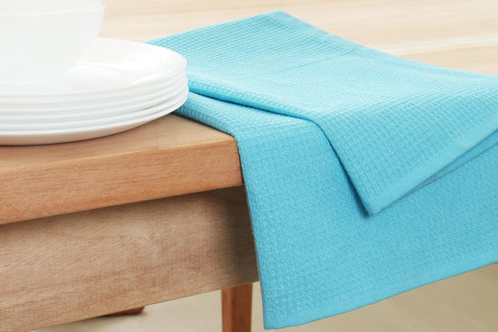 PurpleEssences Waffle Weave Kitchen Towel, 100% Cotton - 15 x 25 Inches, with Hanging Loop Ultra Soft Absorbent Quick Drying Dish Cloth, Tea and Hand Towels, 6 Pack - Spring Summer - Aqua Blue - Nestoria