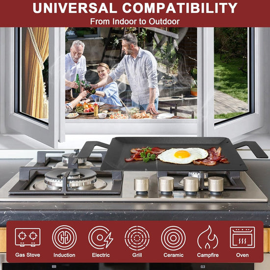 Carbon Steel Griddle - Professional Cookware Griddle Pan for Induction, Stove Top, Gas Grill, Cooktop, Electric and more, 17" x 10" NonStick Flat Top Griddle Plate Skillet, Indoor/Outdoor Use - Nestoria