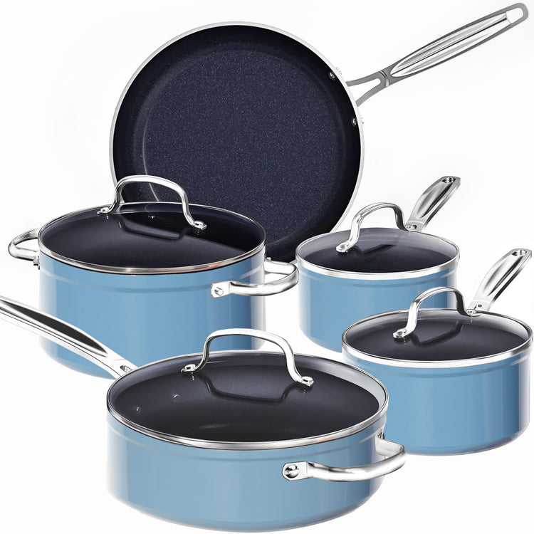 9pc Cookware Set Healthy Duralon Blue Ceramic Nonstick Coated