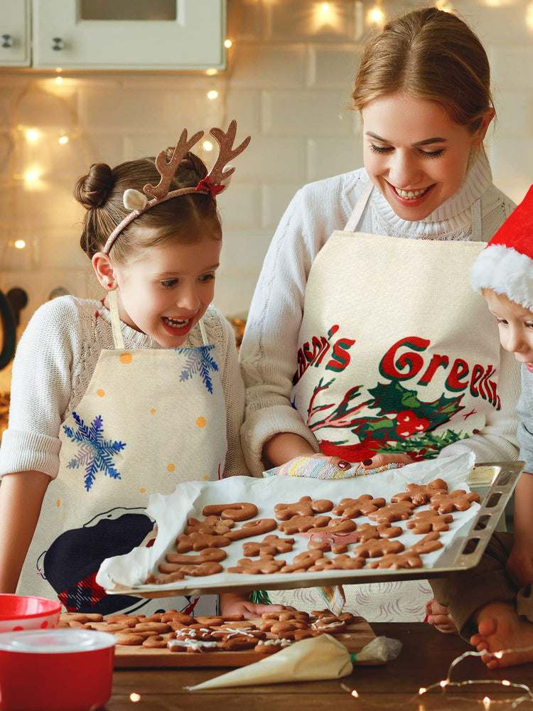 4 Pcs Christmas Aprons Adjustable Kitchen Cooking Aprons Xmas Buffalo Plaid Merry Christmas BBQ Bib for Adults (4 Count)