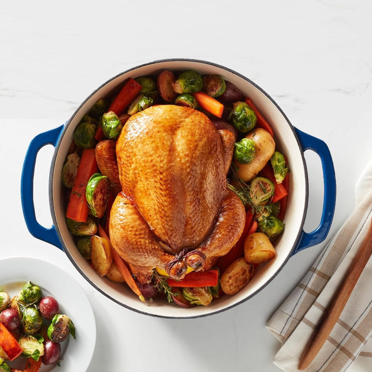 Amazon Basics Cast Iron Dutch Oven Pot with Lid, Enameled, Round, Dual Handles, Heavy-Duty, Small, 7.3-Quart, Navy - Nestoria