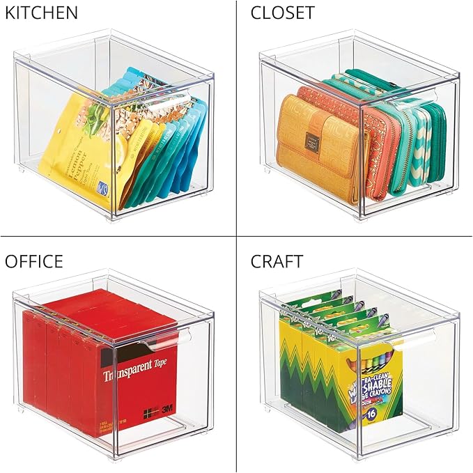 mDesign Plastic Bathroom Organizer Bin w/Pull Out Drawer - Slim Stackable Storage Container for Bathroom Accessories - Perfect for Organizing Bathroom Cabinet - Lumiere Collection - 2 Pack - Clear