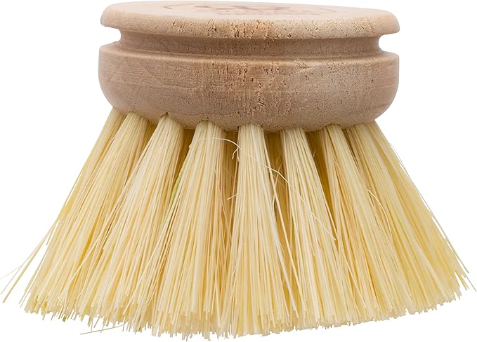 Redecker Silicone Dish Brush Bundle, Includes Interchangeable Natural Horsehair and Tampico Fiber Brush Heads, Sustainable Silicone and Stainless Steel Handle with Hanging Loop, Blue