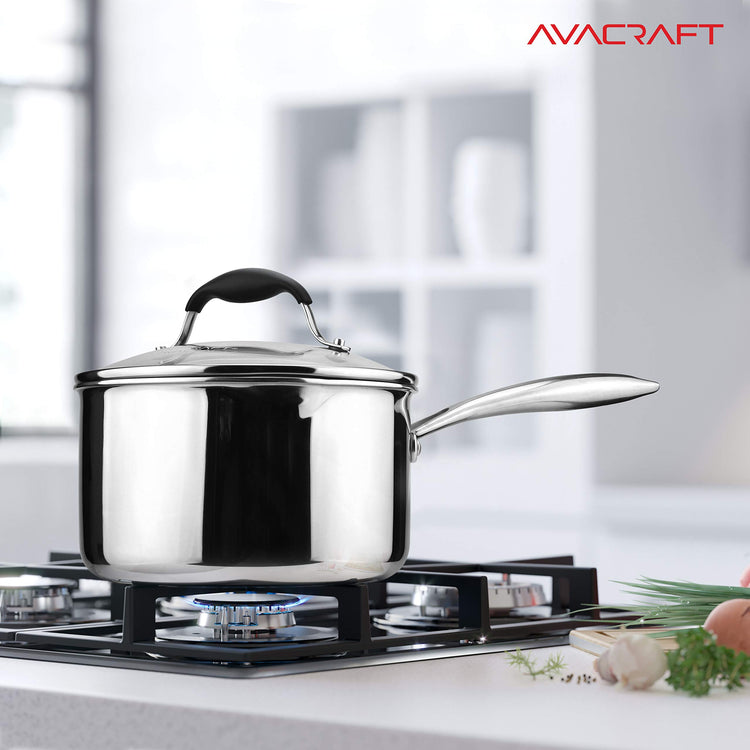 Tri Ply Stainless Steel Saucepan with Glass Strainer Lid