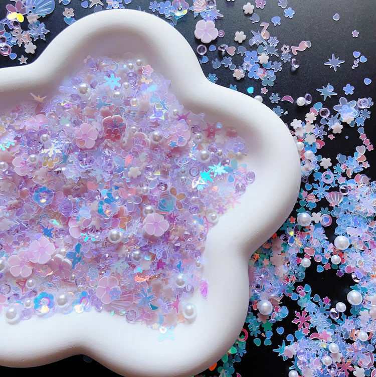Sequins Holographic Polymer Clay Slices Nail Glitter 3D Holographic Snowflake Shell Butterfly Plum Blossom Nail Sequins Slices Polymer Clay Nail Decals for DIY Nail Decoration