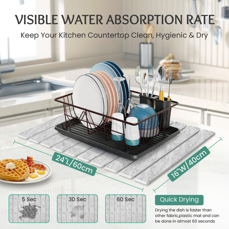 Stone Dish Drying Mat Collapsible Diatomaceous Earth Absorbent Mat Quick Dish Drying Pad Dish Rack Pad Match Any Counterto Multiple Usage for Kitchen