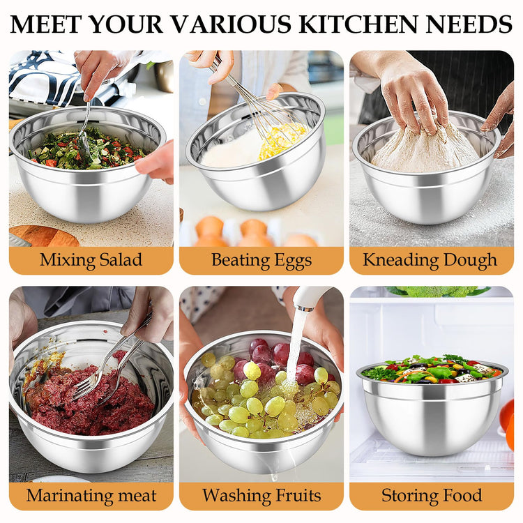 Mixing Bowls Stainless Steel Nesting Salad Bowls Set (6 Count)