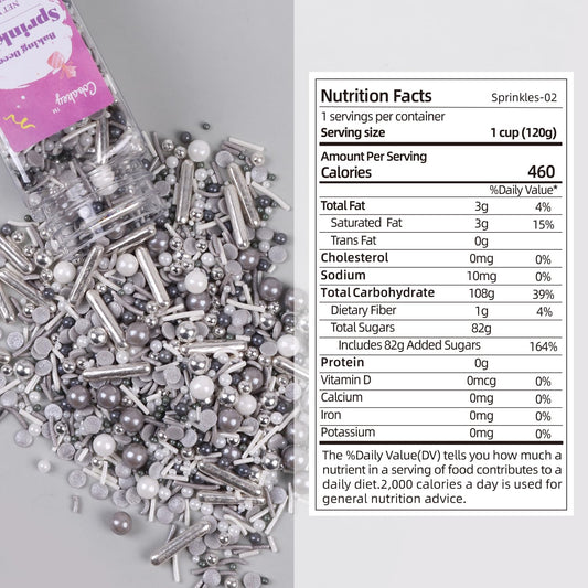 Gray & Sliver Sprinkles for Cake Decorating 4.23ounce - Sugar Mix Contains Metallic & Pearl Sprinkles for Cupcake Toppers, Ice Cream, Candy, Cookie Decorations - Holiday Party Supplies