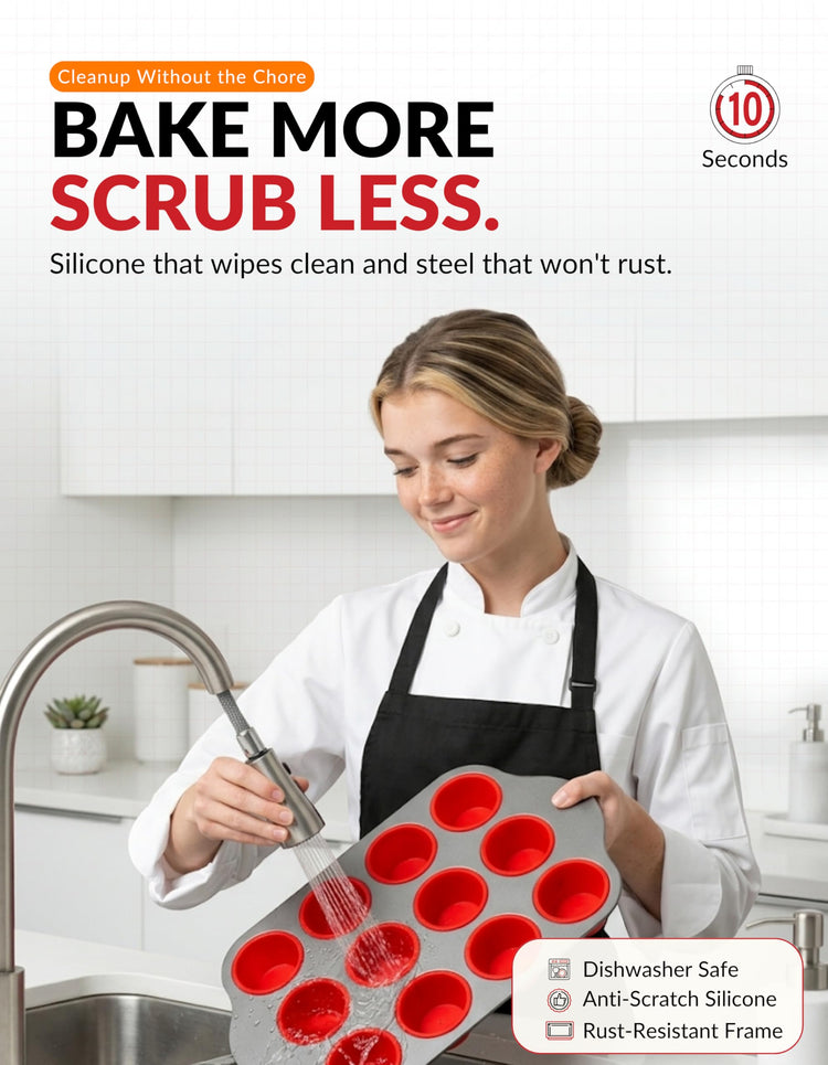 Non Stick 12 Cup Silicone Muffin Pan with Steel Frame