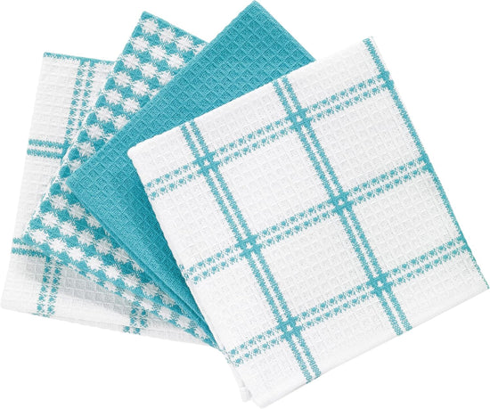 T-FAL Premium Waffle Dish Cloths: Highly Absorbent, Super Soft Long Lasting - 100% Cotton, 12"x13" Flat Waffle Dish Towel for Cleaning & Drying Dishes, (4-Pack), Breeze - Nestoria