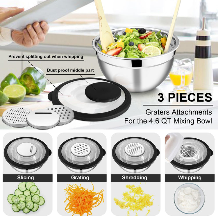 Mixing Bowls Stainless Steel Salad Mixing Bowl with Lid & Grater Set (5 Count)