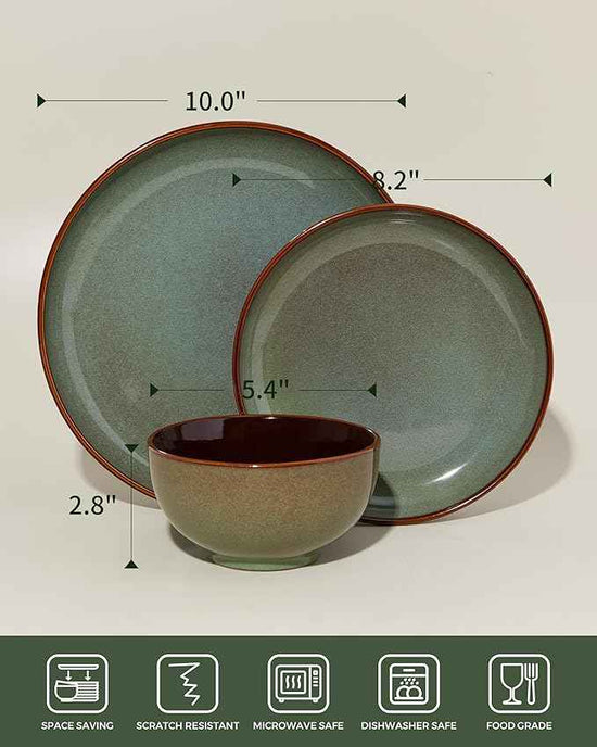 36 Piece Stoneware Dinnerware Sets, Ceramic Plates and Bowls Set, Microwave & Dishwasher Safe Kitchen Dish Set, Modern Dinner Salad Plates | Cereal Bowls for 12, Dishware Sets Sage Green