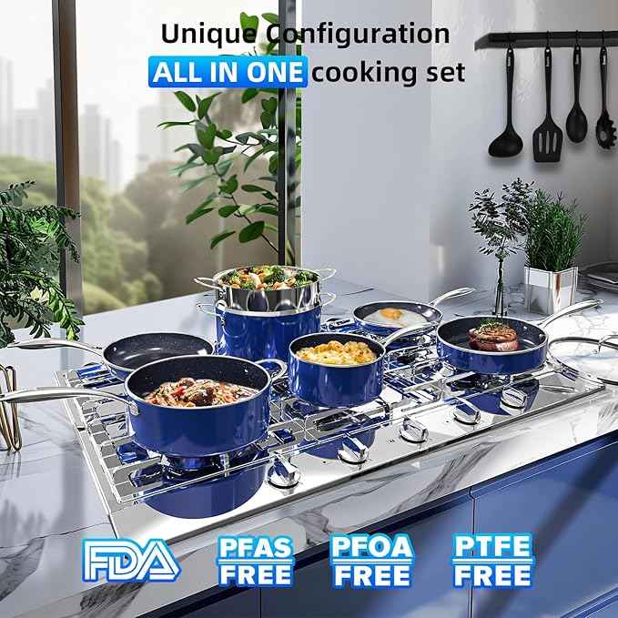 Deluxe DUXANO 14PC Healthy Pots and Pan With 9H Anti-scratch Coating, 2-Layer Non-Stick Ceramic&PFAS Free, Sensitively&Evenly Induction Cooking, Enhanced Flavor with Infrared Cookware, Dishwasher Safe